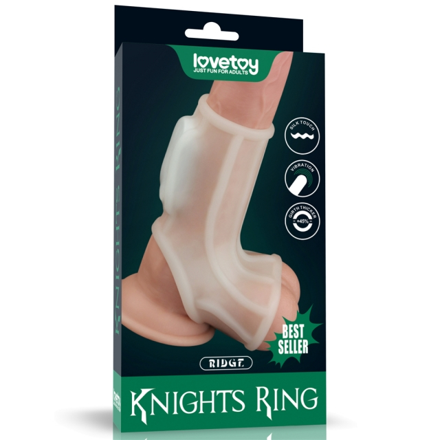 Насадка с отверстием для мошонки "Knights Ring" с вибрацией, белая 