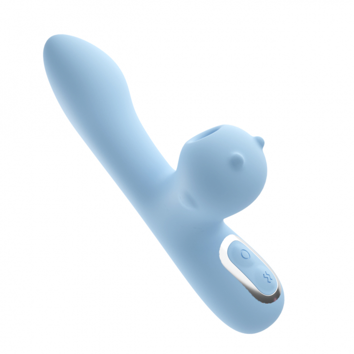 Вибратор с вакуумным клиторальным стимулятором "Galaku Mirro Vibrator" мини, голубой 